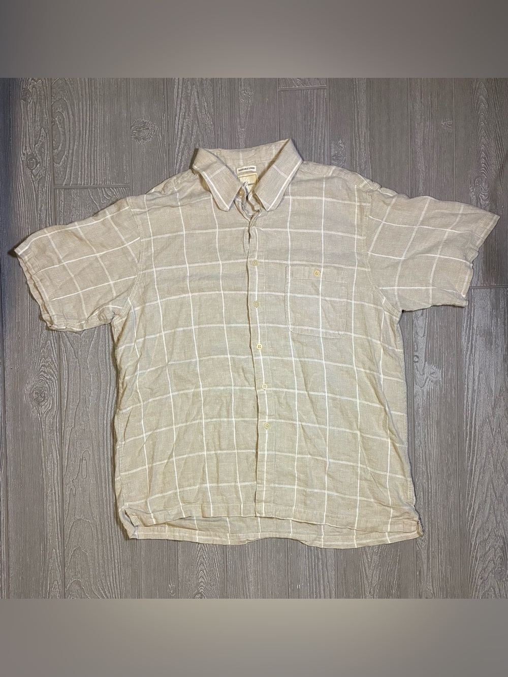 Saddlebred Men’s 2XL Beige Linen Blend Shirt Short Sleeve Button Up Minimalist